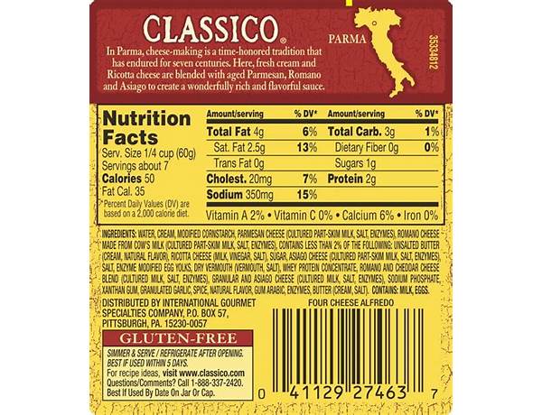 Creamy alfredo sauce nutrition facts