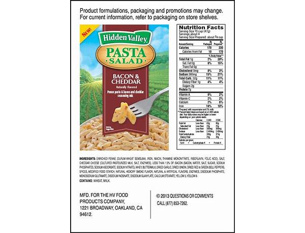 Creamy cheddar pasta mix nutrition facts
