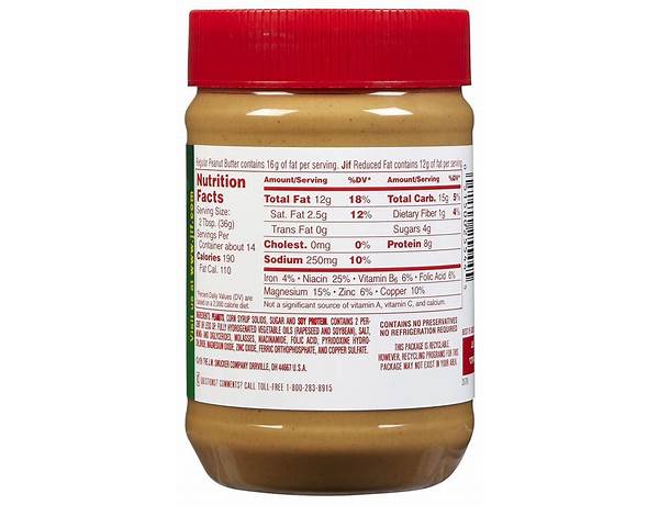 Creamy peanut butter ingredients