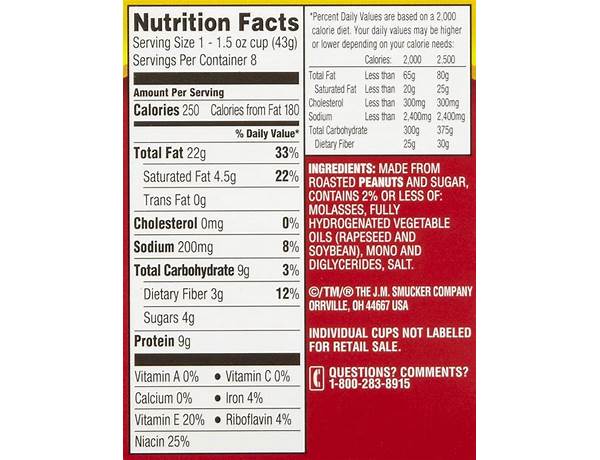 Creamy salted peanut butter nutrition facts