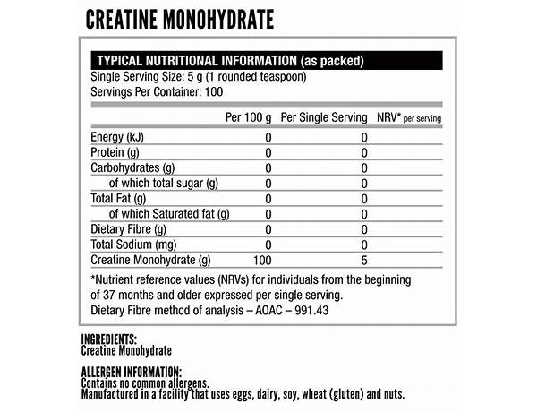 Creatine monohydrate ingredients