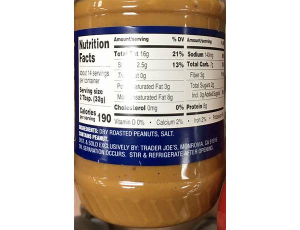 Crunchy salted  peanut butter nutrition facts