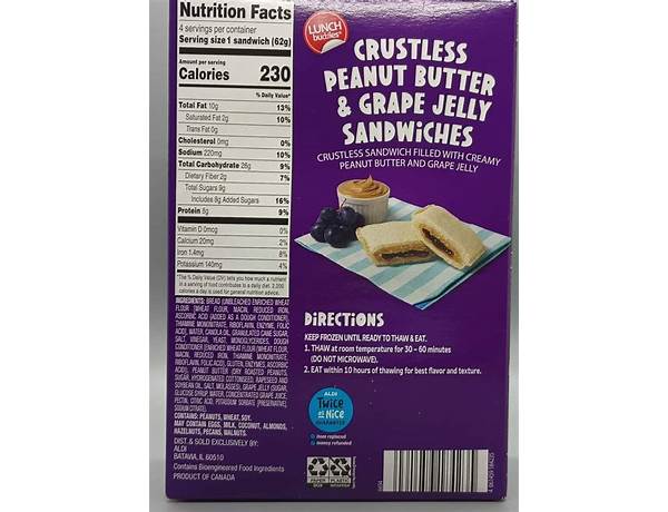 Crust less peanut hutter and jelly sandwich food facts