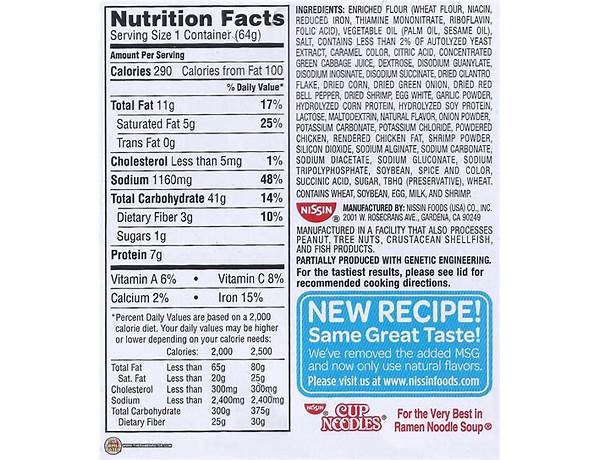 Cup noodles nutrition facts