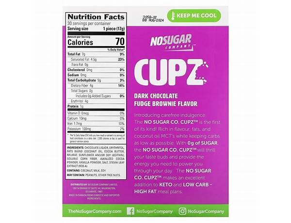 Cupz dark chocolate fudge brownie flavor nutrition facts