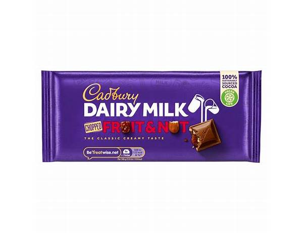 Dairy milk fruit and nut chocolate bar food facts