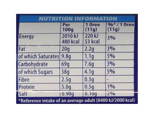 Dairy milk oreo nutrition facts