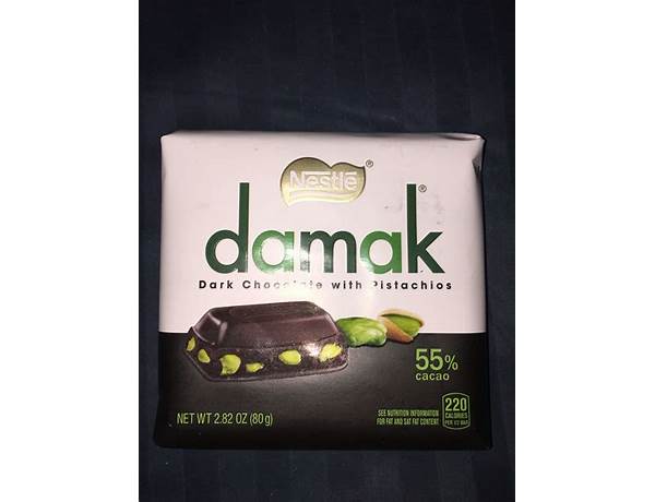 Damak dark chocolate with pistachios ingredients