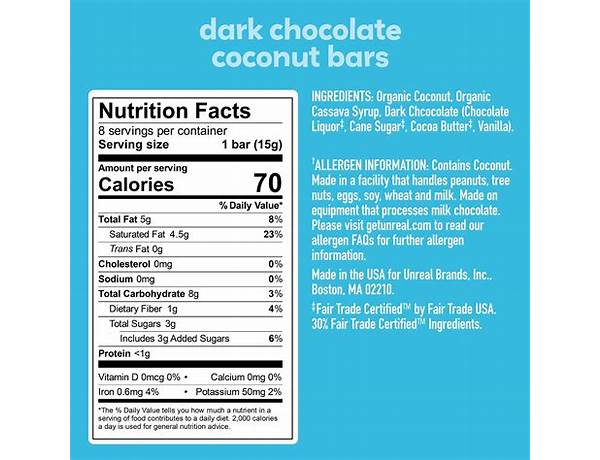 Dark chocolate coconut bar ingredients