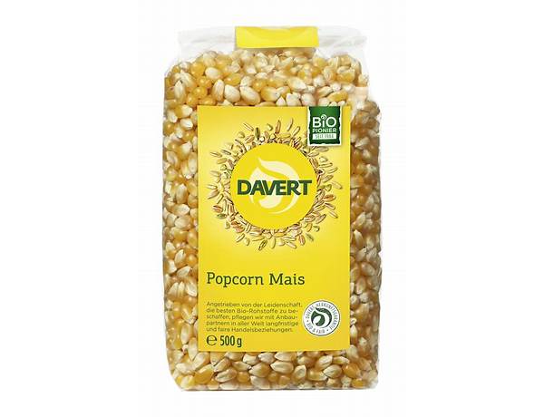 Davert popcorn-mais, 500 gr packung food facts