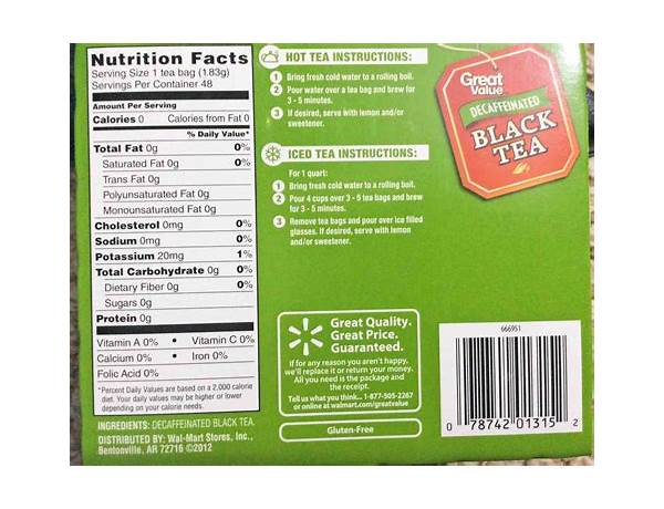 Decaffeinated black tea nutrition facts