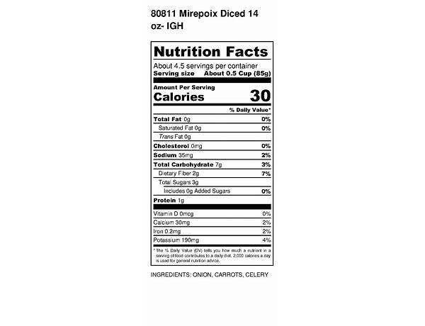 Diced mirepoix mix nutrition facts