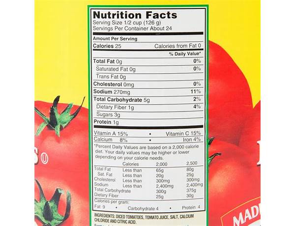 Diced tomatoes in tomato juice nutrition facts