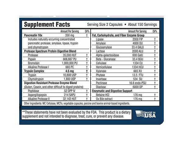 Digestive enzymes formula ingredients