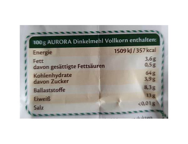 Dinkelmehl vollkorn nutrition facts