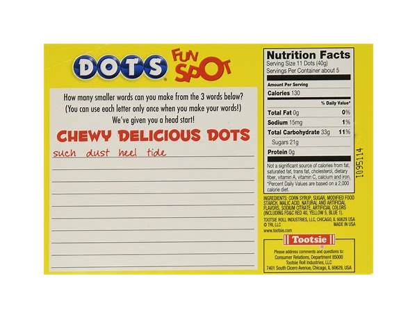 Dots nutrition facts