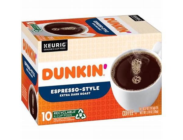 Dunkin' espresso-style extra dark roast (k-cup pods) nutrition facts