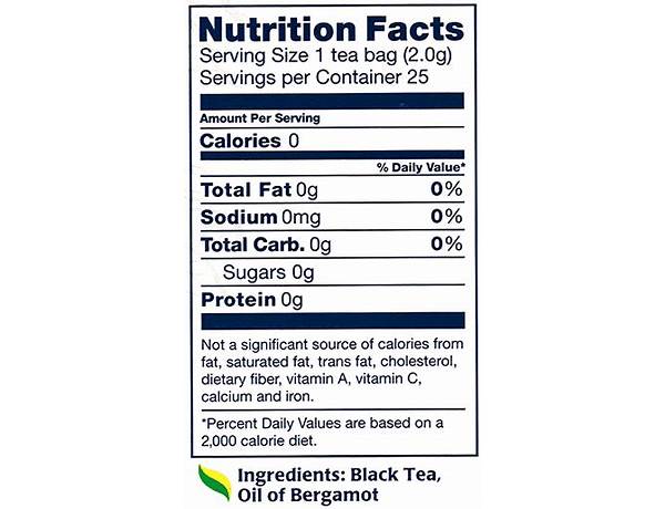 Earl grey black tea nutrition facts