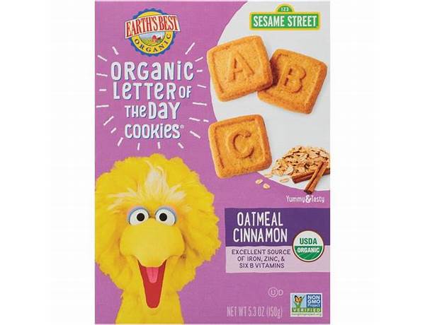 Earth's best, organic letter of the day cookies, oatmeal cinnamon nutrition facts