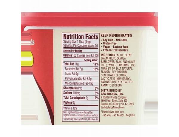 Earth balance, soy free buttery spread nutrition facts