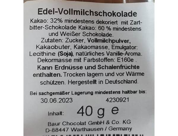 Edel-vollmilchschokolade food facts