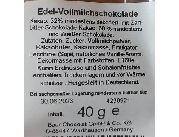 Edel-vollmilchschokolade ingredients