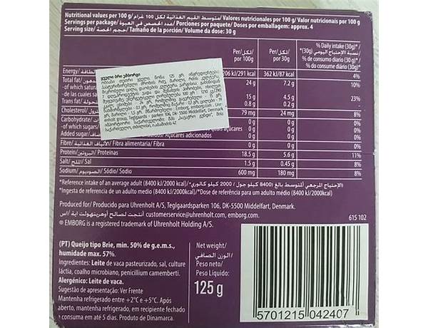 Emborg cheese nutrition facts