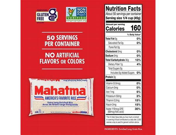 Enriched white extra long grain rice food facts