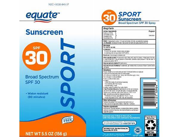 Equate sunscreen nutrition facts