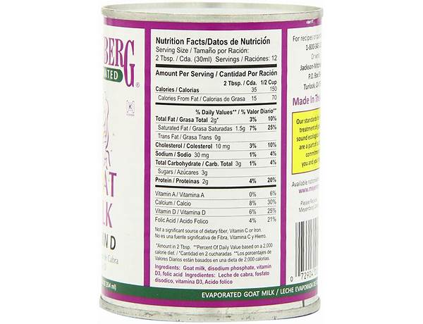 Evaporated goat milk nutrition facts