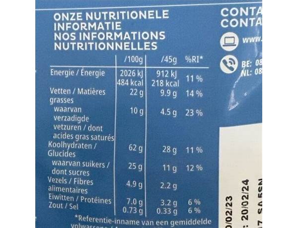 Extra chocolat  au lait nutrition facts