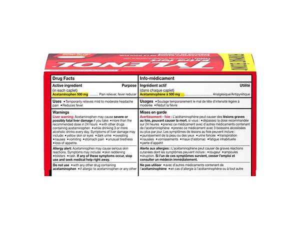 Extra strength acetaminophen nutrition facts