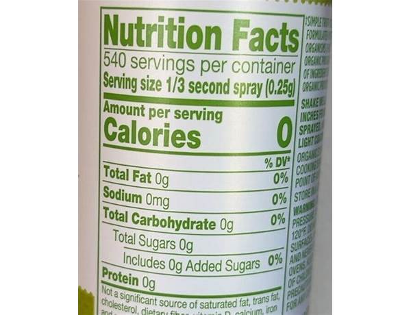 Extra virgin olive oil spray nutrition facts