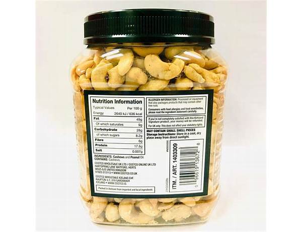 Fancy whole unsalted cashews food facts