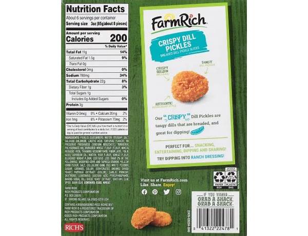 Farm rich crispy dill pickles nutrition facts