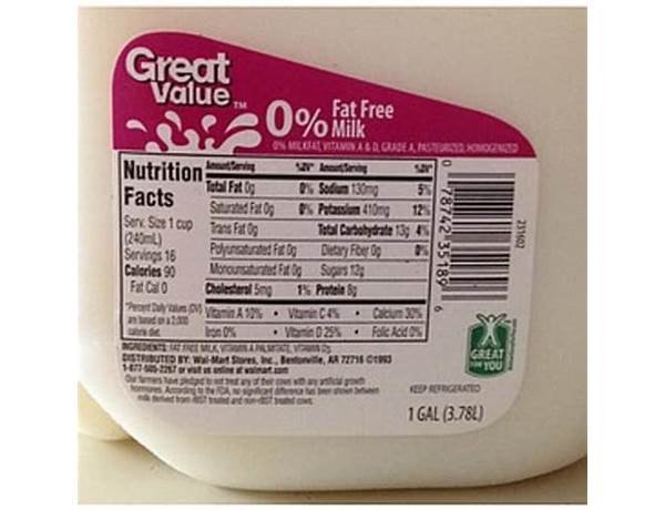 Fat free milk nutrition facts