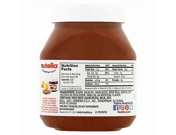 Ferrero, nutella, hazelnut spread with cocoa nutrition facts