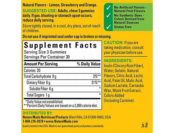 Fiber gummies food facts