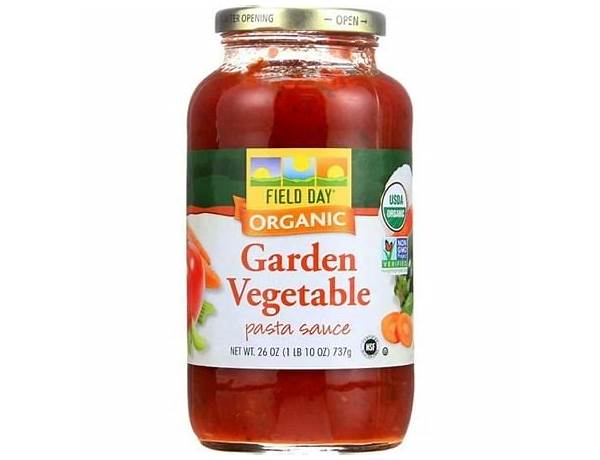 Field day, organic pasta sauce, garden vegetables ingredients