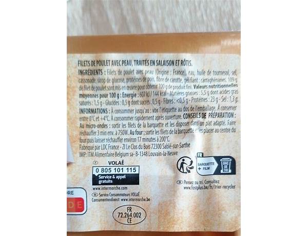 Filet de poulet roti nutrition facts