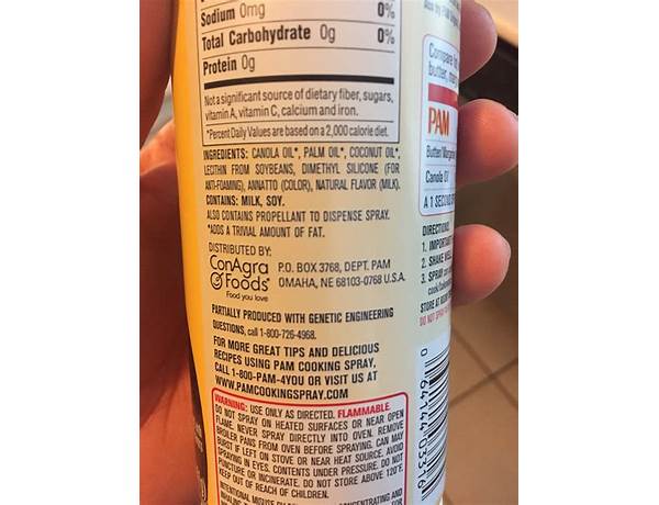 Flavored no stick cooking spray nutrition facts