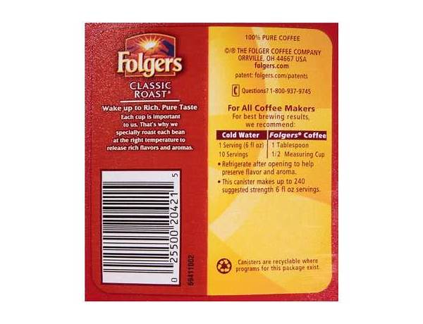 Folgers  classic roast coffe food facts