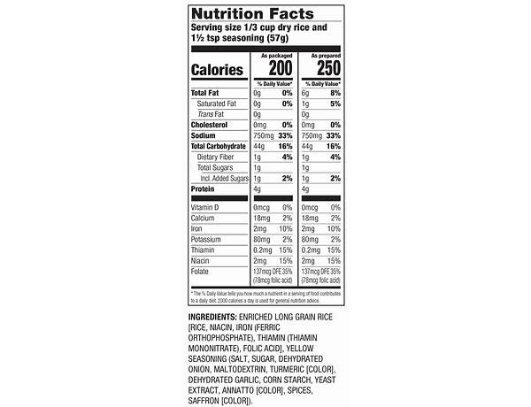 Foods yellow rice mix nutrition facts