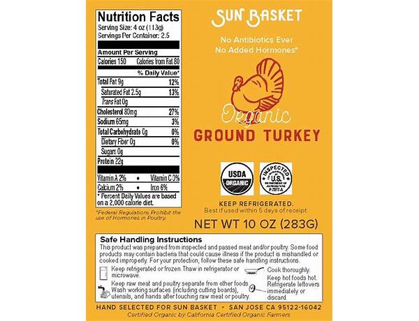 Free range organic young turkey nutrition facts