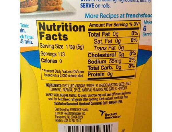 French's, classic yellow mustard nutrition facts