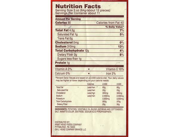 French fried potatoes, golden crinkles nutrition facts