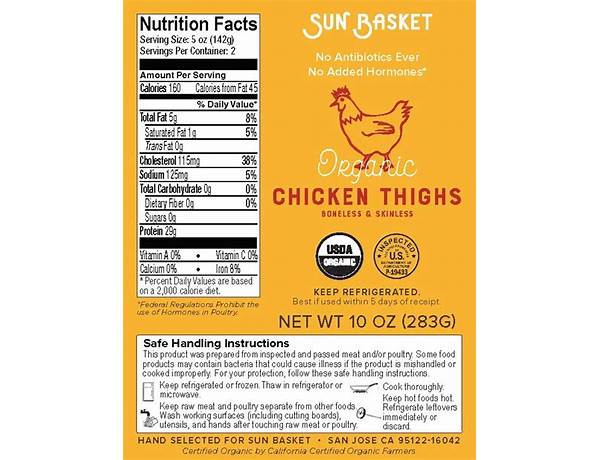 Fresh chicken thighs boneless, skinless food facts