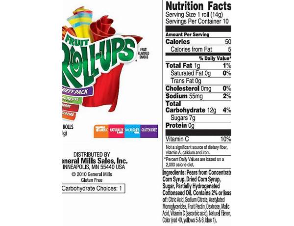 Fruit roll up food facts