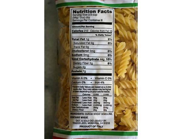 Fusillini pasta food facts