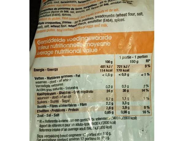 Galettes de pommes de terre nutrition facts